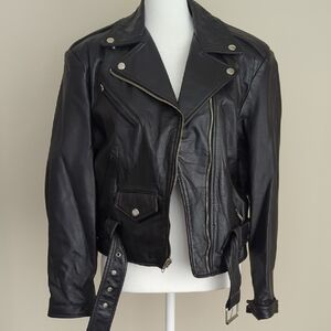 Tannery West Black Leather Motorcycle Jacket, S